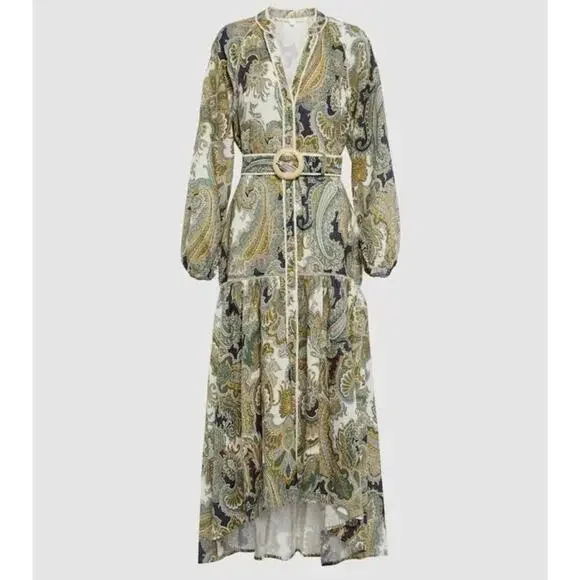 NWT $795 Veronica Beard Kadar Printed Linen Belted Maxi Dress - Picture 4 of 10